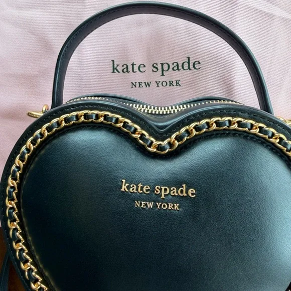 Kate Spade Amour Smooth Leather 3D Heart Crossbody Bag with Gold Chain Accent - Picture 16 of 16